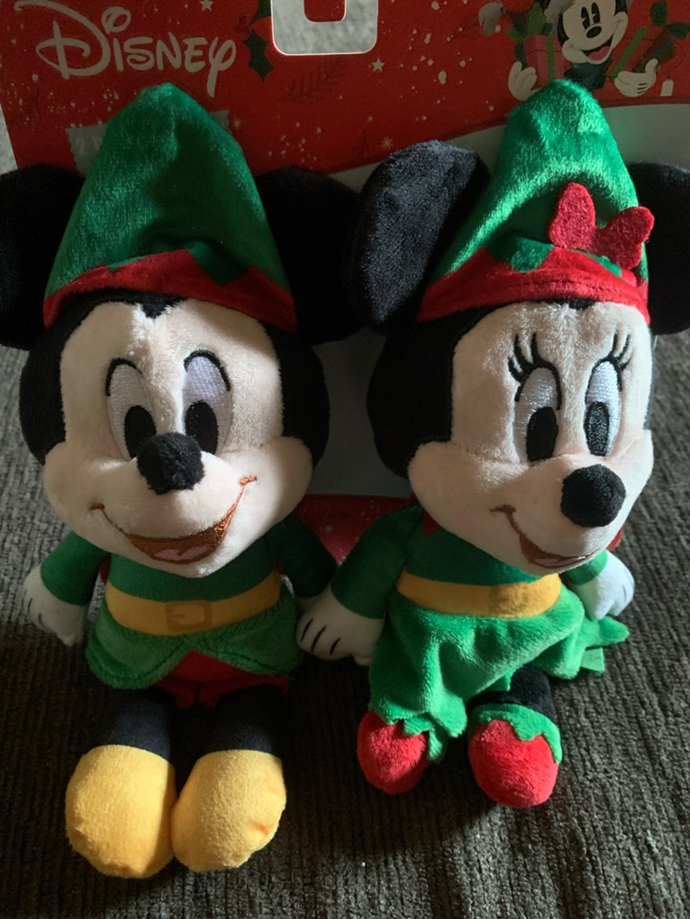 Disney Mickey & Minnie Green Elf Plush Toy Duo ( Dog Toy)